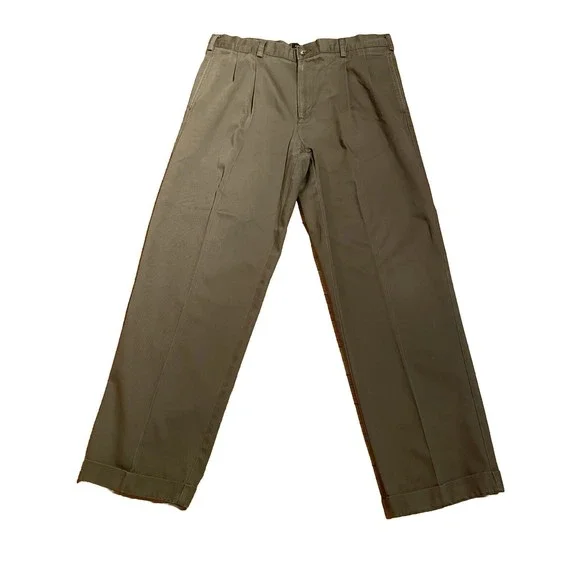 Izod Pants Izod Chino Brown Pleated Cuffed Mens Pants 36x32